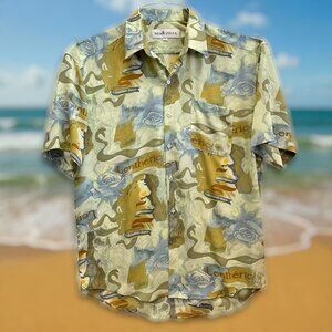 BIEM.FDLKK Lenthéric Print Shirt XL, Y2K Abstract Face Graphic, Retro Resortwear